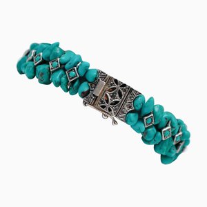 Rose Gold and Silver Bracelet with Diamonds and Turquoise