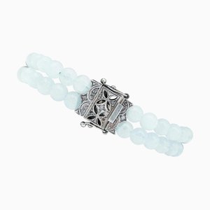 Rose Gold and Silver Bracelet with Aquamarine and Diamonds