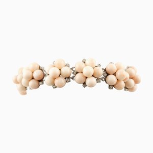 Handgefertigtes Armband Diamanten mit rosa Korallen und Weißgold