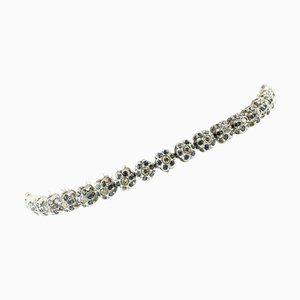White Gold Link Bracelet with Diamonds and Light Blue Sapphires