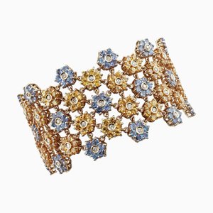 Tansanit Topas Gliederarmband mit kleinen Blumen in Roségold