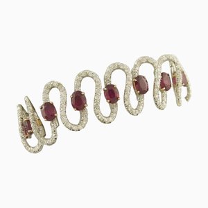 Armband Waves in Weiß und Roségold mit Rubinen und weißen Diamanten