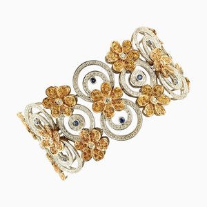 Armband Blumen und Kreise aus Weiß- und Roségold mit Diamanten und Saphiren