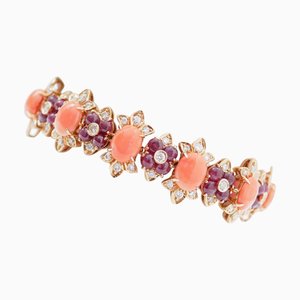 Armband aus Roségold mit Koralle, Rubinen und Diamanten