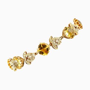 Handcrafted Bracelet with Diamonds, Yellow Topaz and Yellow Gold