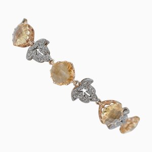 Rose Gold and Silver Bracelet with Diamonds and Yellow Topaz
