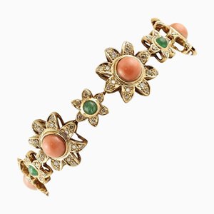 Rose Gold Flower Bracelet with Diamonds and Emeralds