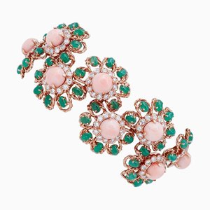 Armband aus 18 Karat Roségold mit rosa Koralle und Smaragden
