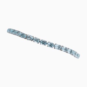 White Gold Tennis Bracelet with Aquamarine Colour Topaz