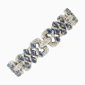 Gliederarmband aus Weißgold mit handgefertigten Diamanten und Saphiren