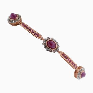 Armband aus Roségold und Silber mit Rubinen und Diamanten