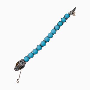 Rose Gold and Silver Snake Bracelet with Magnesite and Stones