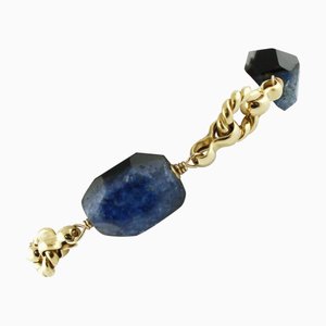 Bracelet en Or 18 Carat avec Agate Bleue et Noire Striée et Rubis