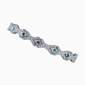 White Gold Bracelet with Emeralds, Rubies, Sapphires and Diamonds