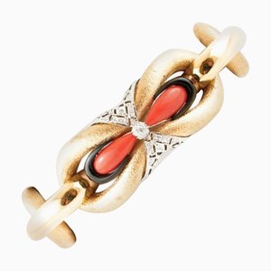 Armband aus 18 Karat Gelbgold mit handgefertigten Korallen, Onyx und Diamanten