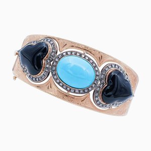 Armband aus Roségold und Silber mit Türkis, Onyx und Diamanten