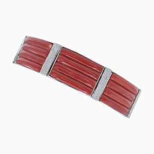 18 Karat White Gold Bracelet with Coral and Diamonds
