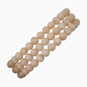 18k Yellow Gold Closure Link Bracelet with Pink Coral Spheres