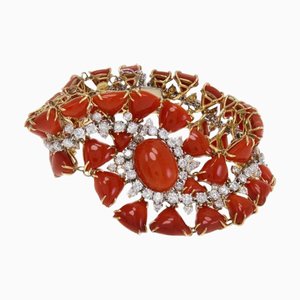 Armband aus Weiß- und Roségold mit roten Korallen und weißen Diamanten