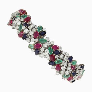Gold Bracelet with Diamonds, Ruby, Sapphire & Emerald