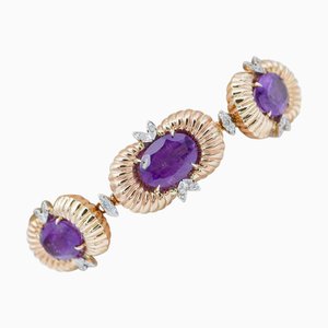 Armband aus Rosé- und Weißgold mit Amethysten und Diamanten