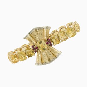 Rose Gold Bracelet with Diamonds, Rubies & Yellow Topaz