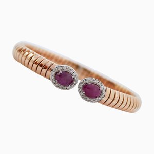 Tubogas Armband aus 18 Karat Roségold und Weißgold mit Rubinen und Diamanten