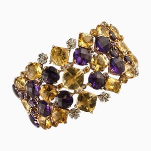 White and Rose Gold Bracelet with Amethysts, Diamonds and Topazs