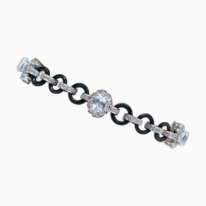 Bracelet en Platine avec Aigue-Marine et Onyx