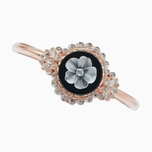 Armband aus Roségold und Silber mit Onyx, Bergkristall, Aquamarin und Diamanten