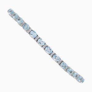 18 Karat White Gold Bracelet with Aquamarine Colour Topazes and Diamonds