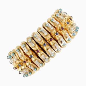 Yellow Gold Band Bracelet with Rubies and Blue Sapphires