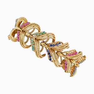 Armband aus 18 Karat Gelbgold mit Smaragden und Saphiren
