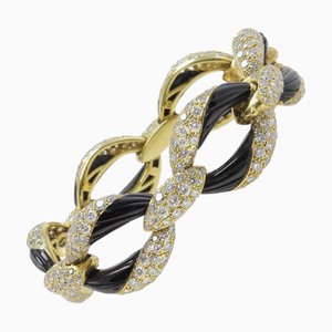 Onyx and Yellow Gold Link Bracelet with Diamonds
