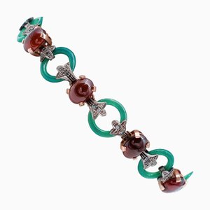 Armband aus Roségold und Silber mit Grünem Achat, Granaten und Diamanten