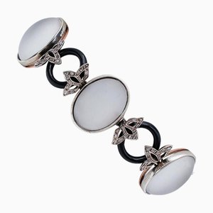 Armband aus Roségold und Silber mit Diamanten und Bergkristall und Onyx
