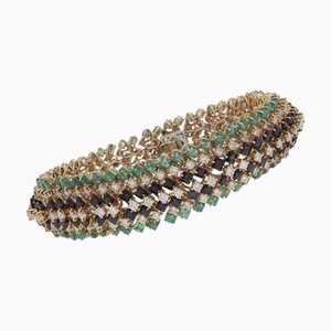 Gold Strands Armband mit Smaragd und Saphir und Diamanten