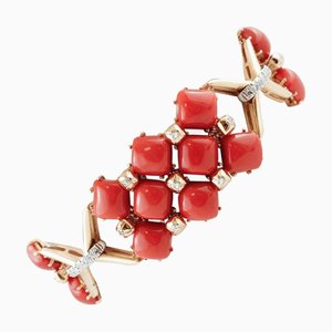 Armband aus Rosé- und Weißgold mit roten Korallen und Diamanten