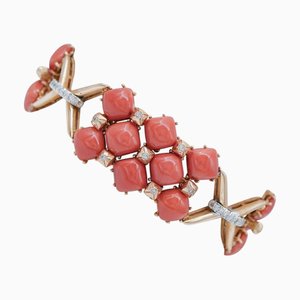 White and Rose Gold Bracelet with Coral and Diamonds