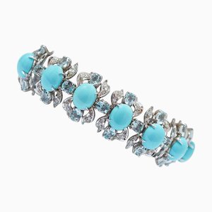 Armband aus Weißgold mit Türkis, Aquamarin und Diamanten