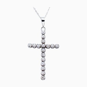 Halskette mit Kreuzanhänger aus Weißgold mit Diamanten
