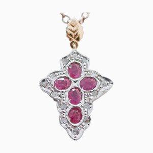Rose Gold and Silver Cross Pendant with Rubies and Diamonds
