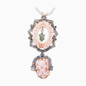 Collar con colgante de oro rosa de 14 kt y plata con coral rosa