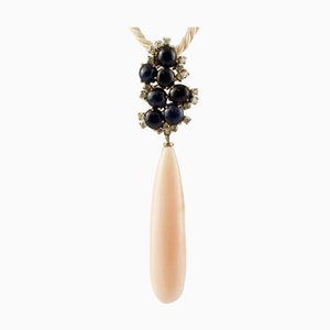 Tropfen-Anhänger mit Diamanten und blauen Saphiren