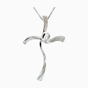 18 Karat White Gold Cross Pendant Necklace with Diamonds