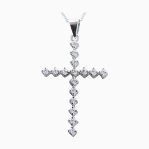 Halskette mit Kreuzanhänger aus 18 Karat Weißgold mit Diamanten