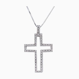 Halskette mit Kreuzanhänger aus 18 Karat Weißgold mit Diamanten