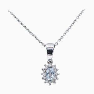 18 Karat White Gold Pendant Necklace with Aquamarine and Diamonds
