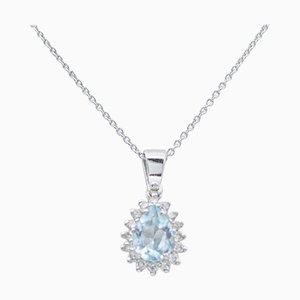 Halskette mit Anhänger aus 18 Karat Weißgold mit Topas und Diamanten