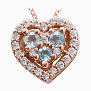 Halskette mit Herz-Anhänger aus 18 Karat Roségold mit Aquamarinen und Diamanten